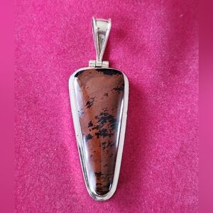 925 Silver Enamel Mahogany Obsidian Style Large Painted Pendant